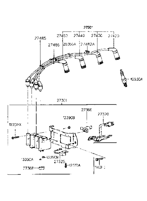 1994 Hyundai Accent Spark Plug & Cable Diagram 1