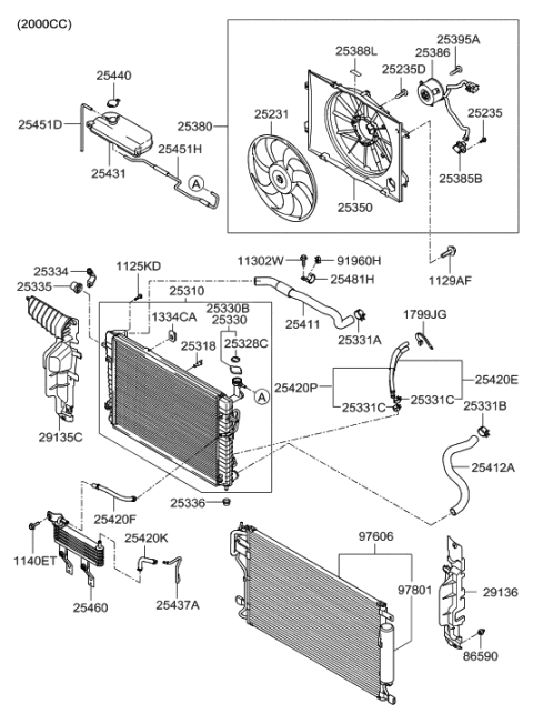 2006 Hyundai Tucson Radiator Assembly Diagram for 25310-2E450