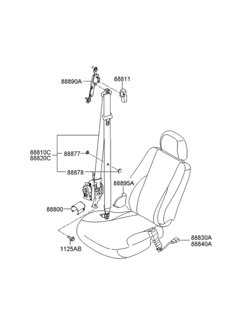 2007 Hyundai Tucson Front Seat Belt Assembly Right Diagram for 88820-2E510-U7