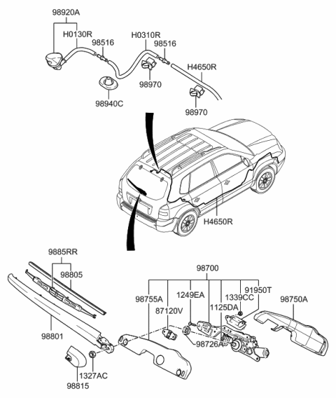 2006 Hyundai Tucson Rear Wiper Arm Assembly Diagram for 98811-2E500