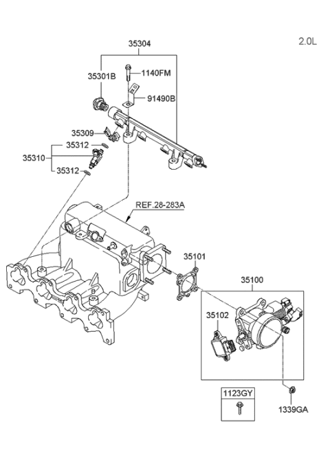2006 Hyundai Tucson Throttle Body & Injector Diagram 1
