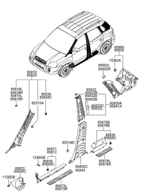 2007 Hyundai Tucson Interior Side Trim Diagram 1
