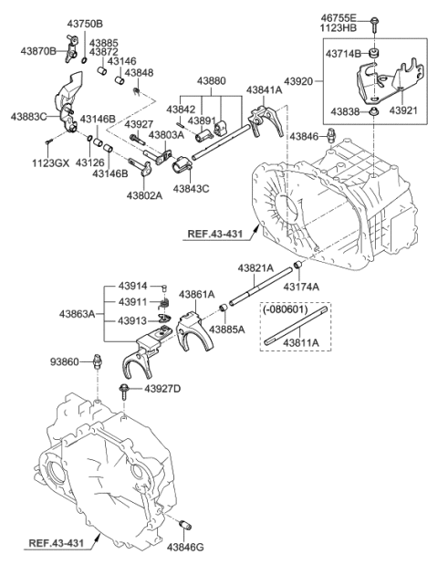 2009 Hyundai Tucson Gear Shift Control-Manual Diagram