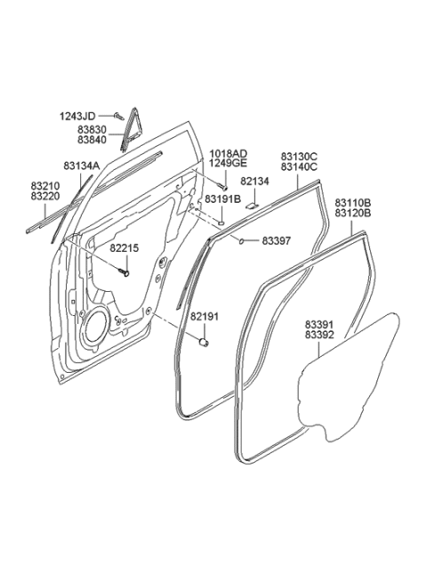 2007 Hyundai Tucson Weatherstrip Assembly-Rear Door Belt Outside LH Diagram for 83210-2E000