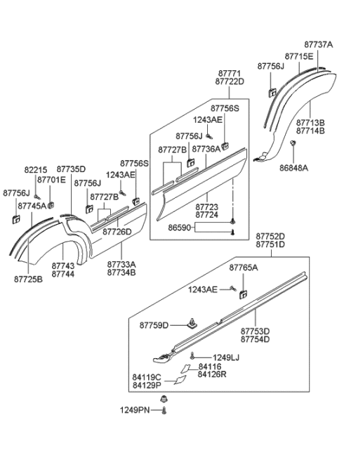 2006 Hyundai Tucson Moulding Assembly-Side Sill,RH Diagram for 87752-2E010