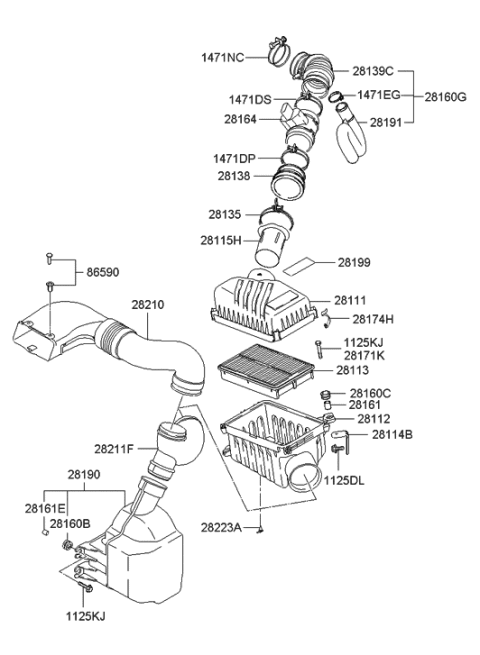 2007 Hyundai Tucson Hose Assembly-Air Intake Diagram for 28140-1F080