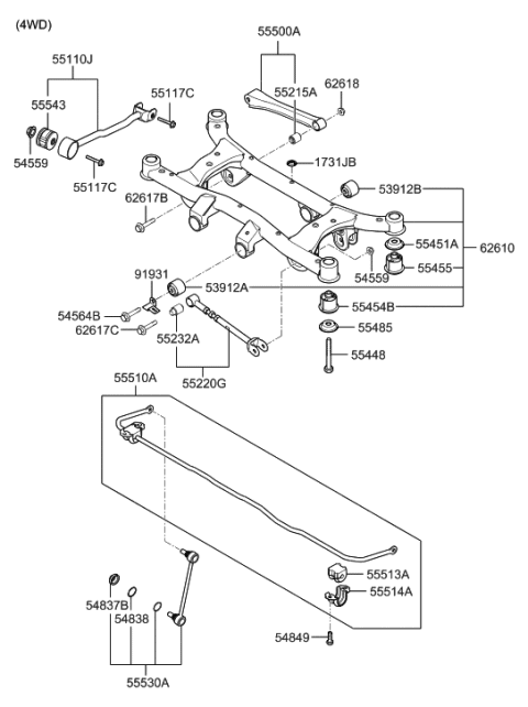 2008 Hyundai Tucson Bar Assembly-Rear Stabilizer Diagram for 55510-1F000