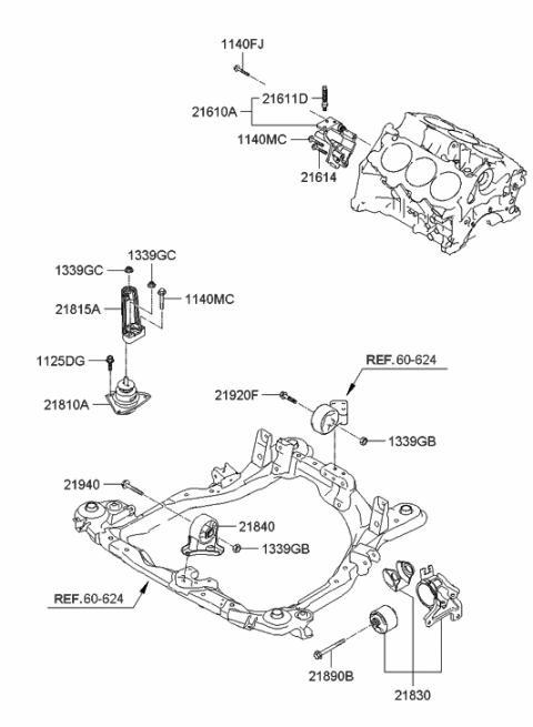 2007 Hyundai Tucson Engine Mounting Support Bracket Diagram for 21815-2E000