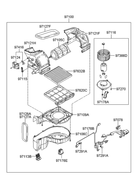 2007 Hyundai Tucson Heater System Intake Actuator Assembly Diagram for 97125-2E000