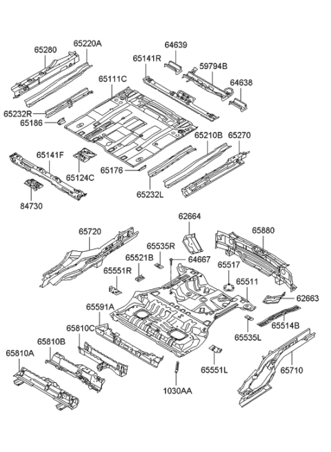 2006 Hyundai Tucson Crossmember Assembly-Rear Floor<B> Diagram for 65741-2E010