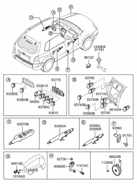 2006 Hyundai Tucson Switch Assembly-Windshield Deicer Diagram for 93720-2E001-CA