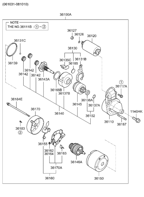 2009 Hyundai Tucson Starter Assembly Diagram for 36100-23161