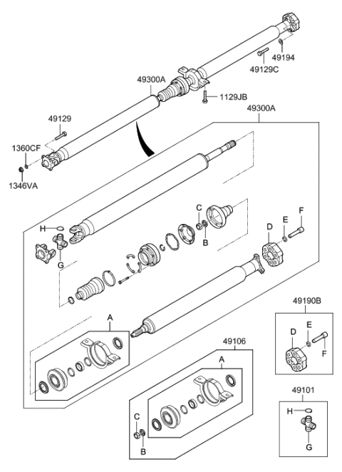 2009 Hyundai Tucson Repair Kit-Center Bearing Diagram for 49575-2E400