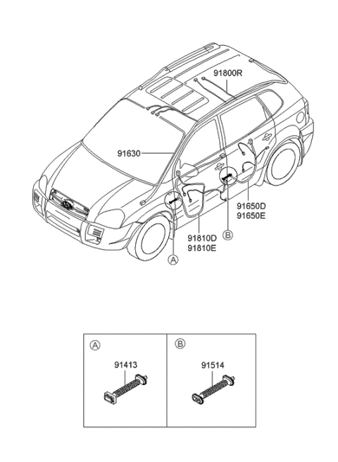 2006 Hyundai Tucson Grommet-Rear Door Diagram for 91980-2E021
