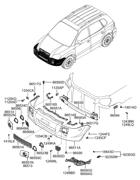 2007 Hyundai Tucson Retainer-Bumper Side Mounting Diagram for 86625-3A000
