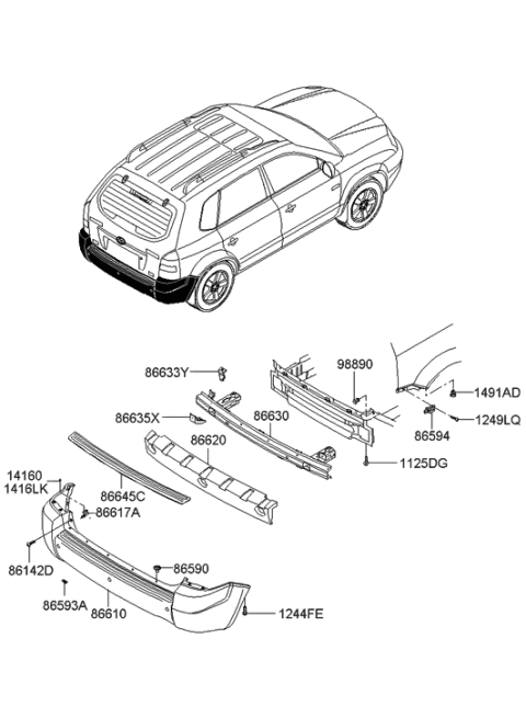 2007 Hyundai Tucson Rail Assembly-Rear Bumper Diagram for 86630-2E020