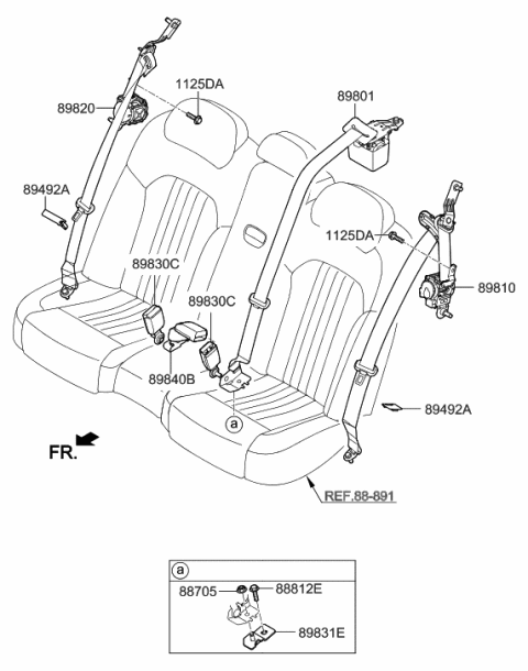 2021 Hyundai Genesis G90 Rear Center Seat Belt Assembly Diagram for 89850-D2600-NNB