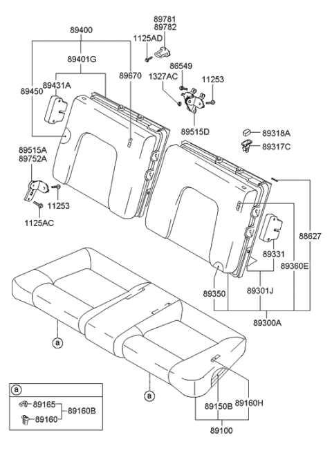 2007 Hyundai Tiburon Rear Left-Hand Seat Back Covering Assembly Diagram for 89360-2C132-GAC
