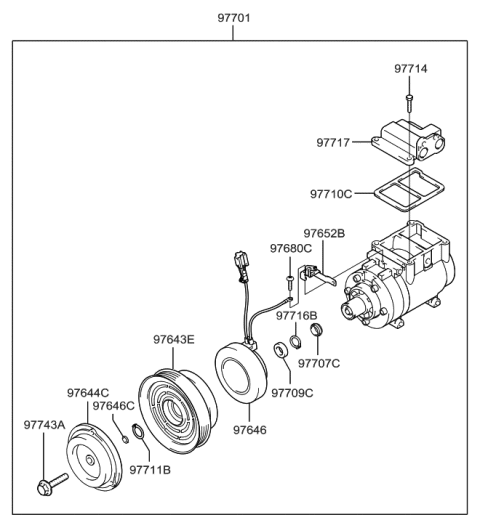 2006 Hyundai Tiburon Disc & Hub Assembly-A/C Compressor Diagram for 97644-07110