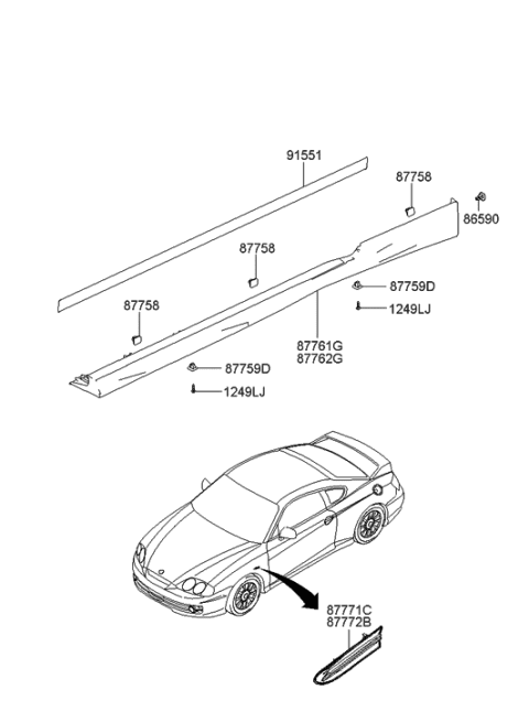 2008 Hyundai Tiburon Protector-Side Sill Diagram for 87757-2C000
