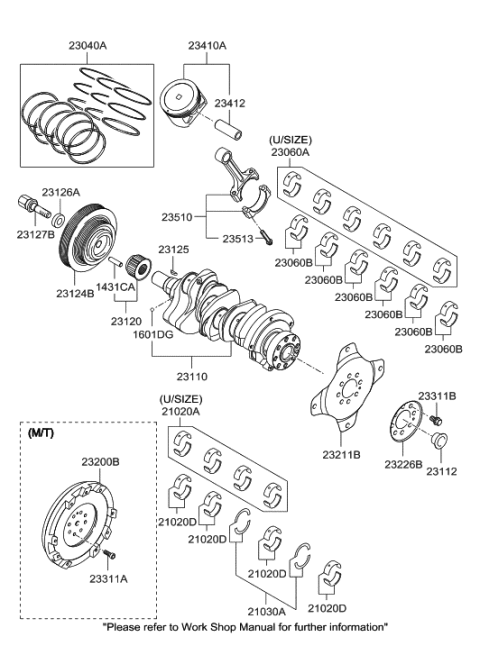 2008 Hyundai Tiburon Piston & Pin Assembly Diagram for 23410-23AA0
