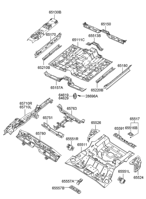 2007 Hyundai Tiburon Crossmember Assembly-Rear Floor Diagram for 65591-2C500