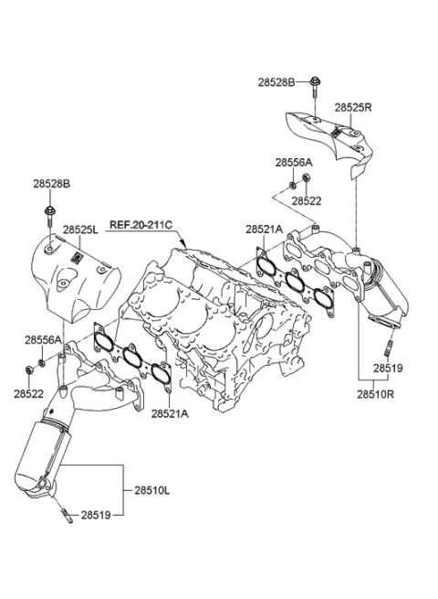 2007 Hyundai Tiburon Exhaust Manifold Assembly Diagram for 28510-23810