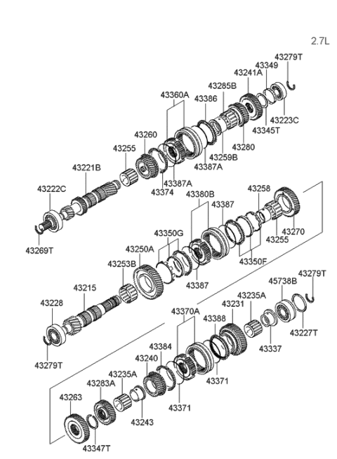 2006 Hyundai Tiburon Gear Assembly-Main Shaft 1ST Diagram for 43250-39020