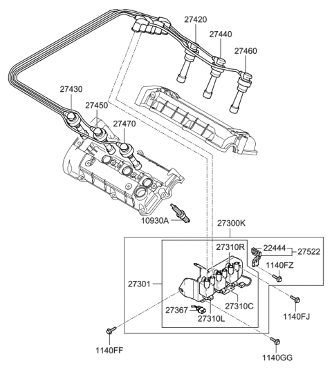 2008 Hyundai Tiburon Spark Plug & Cable Diagram 2