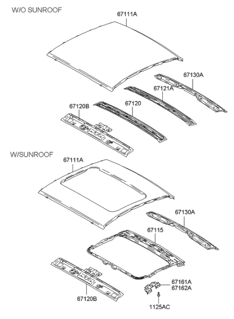 2006 Hyundai Tiburon Rail Assembly-Roof "A" Diagram for 67120-2C000