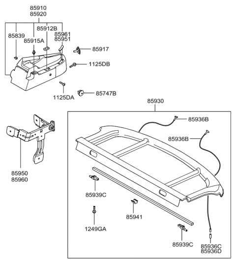 2006 Hyundai Tiburon Damper-Covering Shelf Center,LH Diagram for 85912-2C000