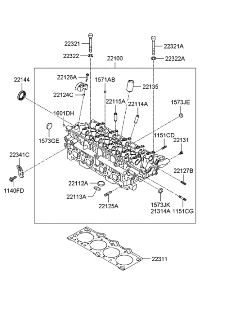 2007 Hyundai Tiburon Head Assembly-Cylinder Diagram for 22100-23730
