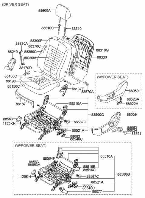 2006 Hyundai Santa Fe Front Driver Side Seat Back Covering Diagram for 88360-0W100-J9Y