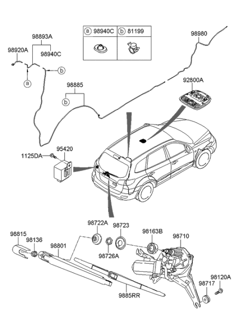 2006 Hyundai Santa Fe Rear Wiper Arm Assembly Diagram for 98811-2B000