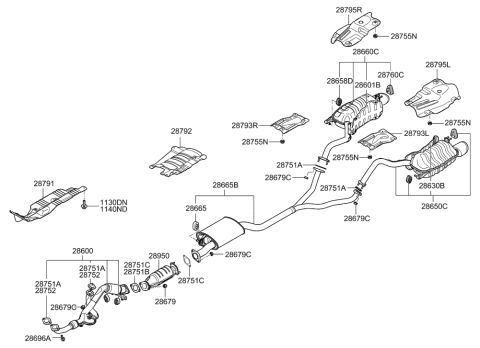 2006 Hyundai Santa Fe Left Muffler Assembly Diagram for 28701-2B350