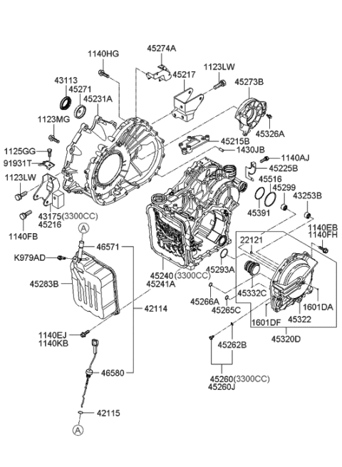 2006 Hyundai Santa Fe Case-Transmission Diagram for 45241-39351