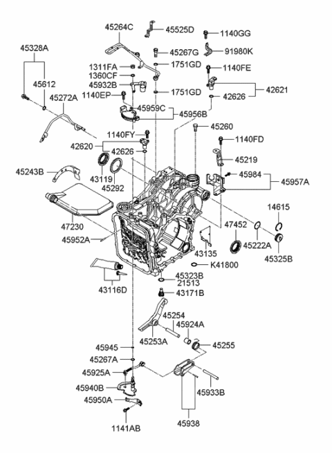 2006 Hyundai Santa Fe Lever-Automatic Transaxle Manual Control Diagram for 45932-3A540