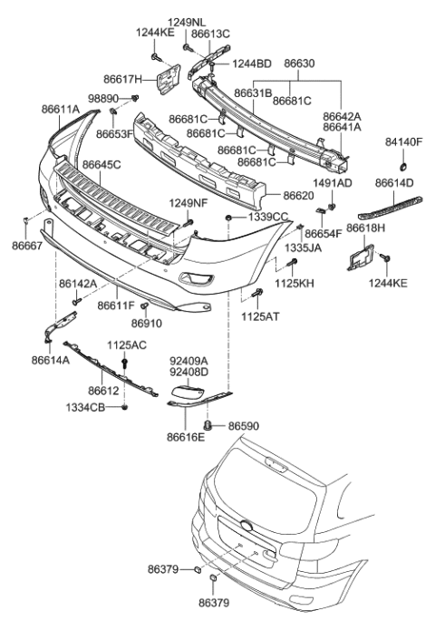 2006 Hyundai Santa Fe Rail Assembly-Rear Bumper Diagram for 86630-0W000