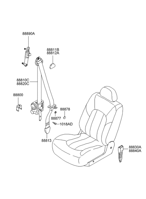2005 Hyundai Sonata Front Seat Belt Assembly Right Diagram for 88820-3D500-LK