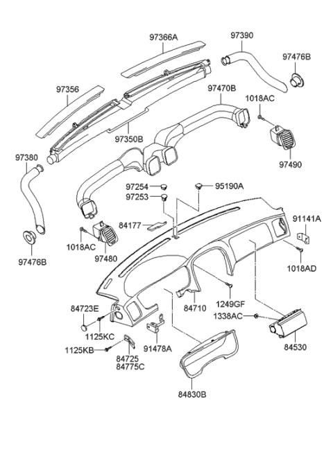 2001 Hyundai Sonata Crash Pad Assembly-Main Diagram for 84710-3D550-TI