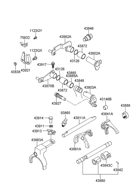 2001 Hyundai Sonata Bracket-Shift Control Cable Diagram for 43921-39030