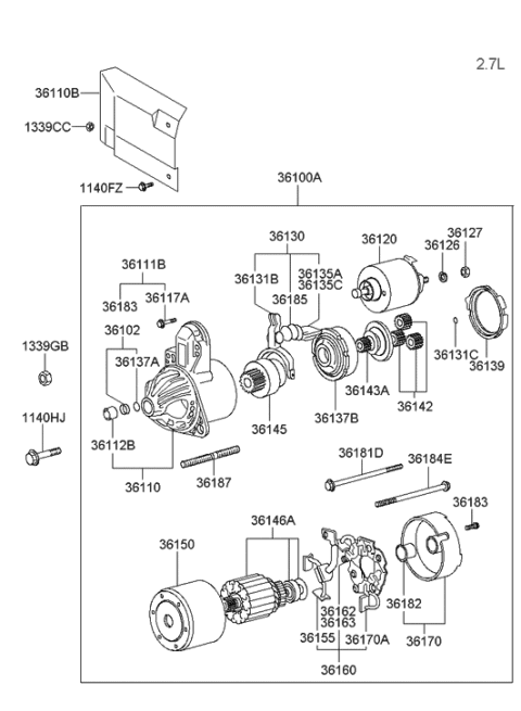 2001 Hyundai Sonata Holder & Brush Assembly Diagram for 36169-37310