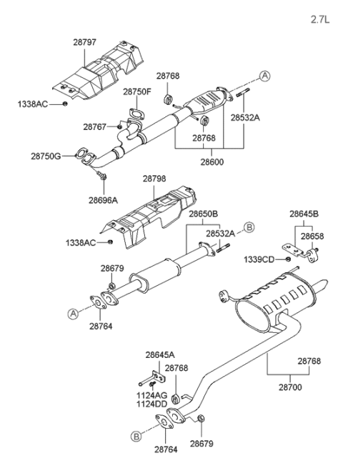 2001 Hyundai Sonata Muffler & Exhaust Pipe Diagram 2