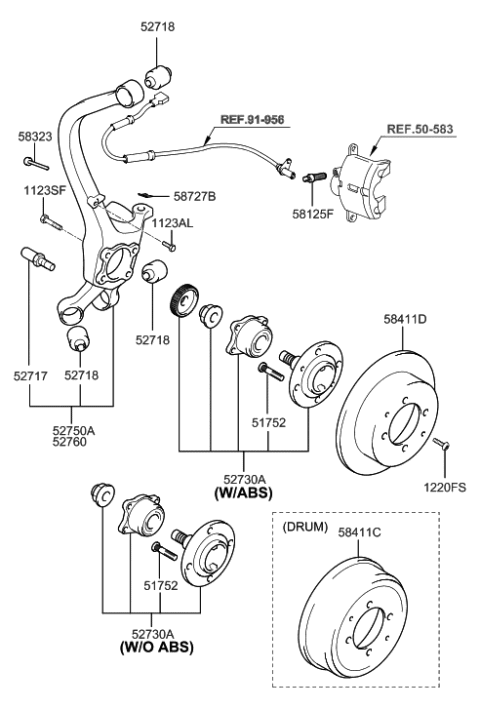 2004 Hyundai Sonata Drum-Rear Brake Diagram for 58411-38000