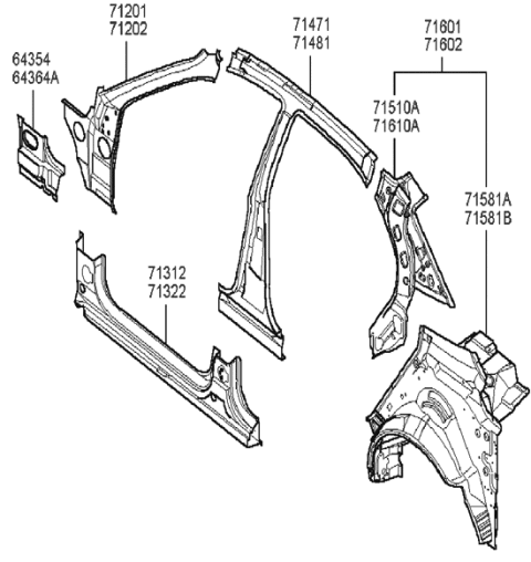 2005 Hyundai Sonata Panel Assembly-Quarter Inner Upper,LH Diagram for 71630-3D000