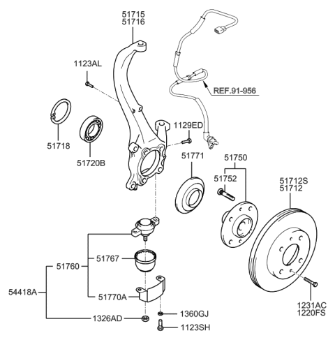 2001 Hyundai Sonata Disc-Front Wheel Brake Diagram for 51712-38300