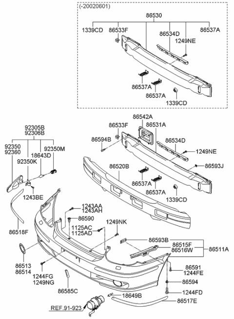 2001 Hyundai Sonata Bracket-Front Rail Upper Mounting Diagram for 86533-3D000
