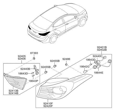 2015 Hyundai Elantra Bulb Holder And Wiring Assembly Diagram for 92470-3X310
