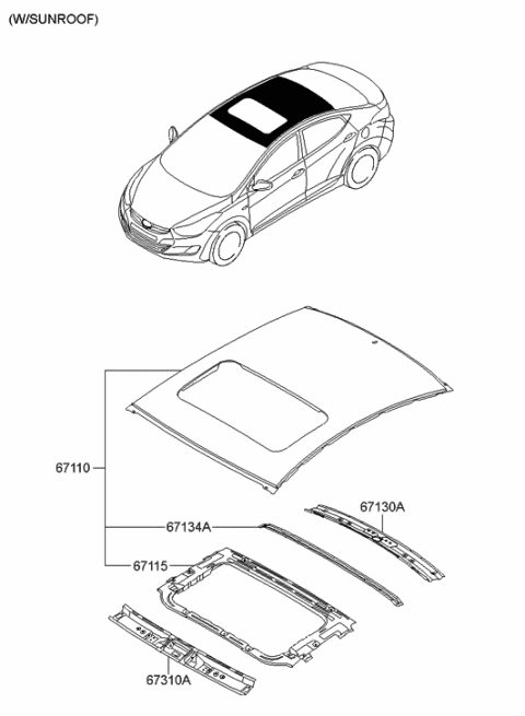 2015 Hyundai Elantra Panel Assembly-Roof Diagram for 67110-3X230