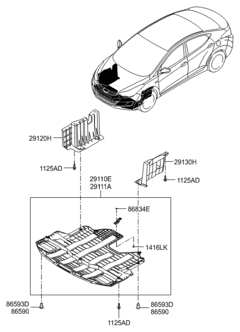 2014 Hyundai Elantra Cover-Engine Under Front Diagram for 29110-3X900